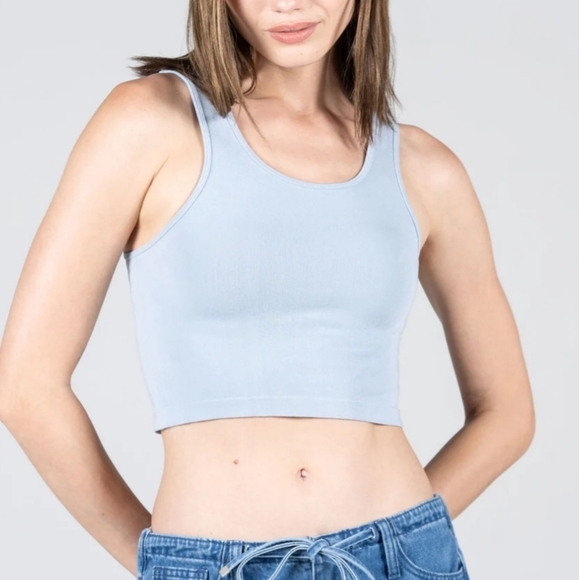 C'Est Moi Tops - C'est Moi Bamboo rayon Blue Crop Tank Top